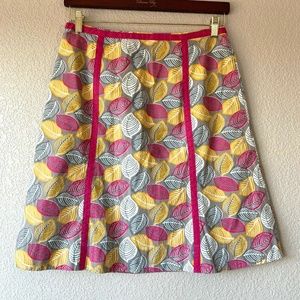 Boden Skirt Sz 8 A Line Cotton Pink Yellow Leaves